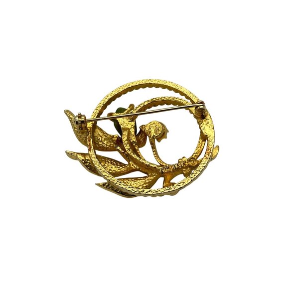 Sarah Coventry Gold Tone Floral Wreath Jade & Pearl VTG Brooch w/Safety Clasp - Picture 2 of 5